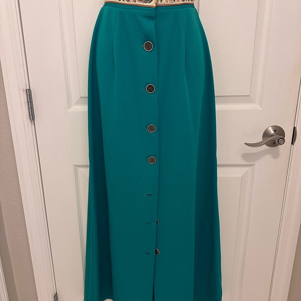 Vintage 1960’s Elegant Green Button-Down Maxi Skirt